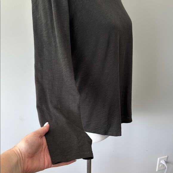 Veronica Beard Baseball Mason Charcoal Long Sleeve Tee Pimo Cotton Top Women's L - Picture 5 of 9